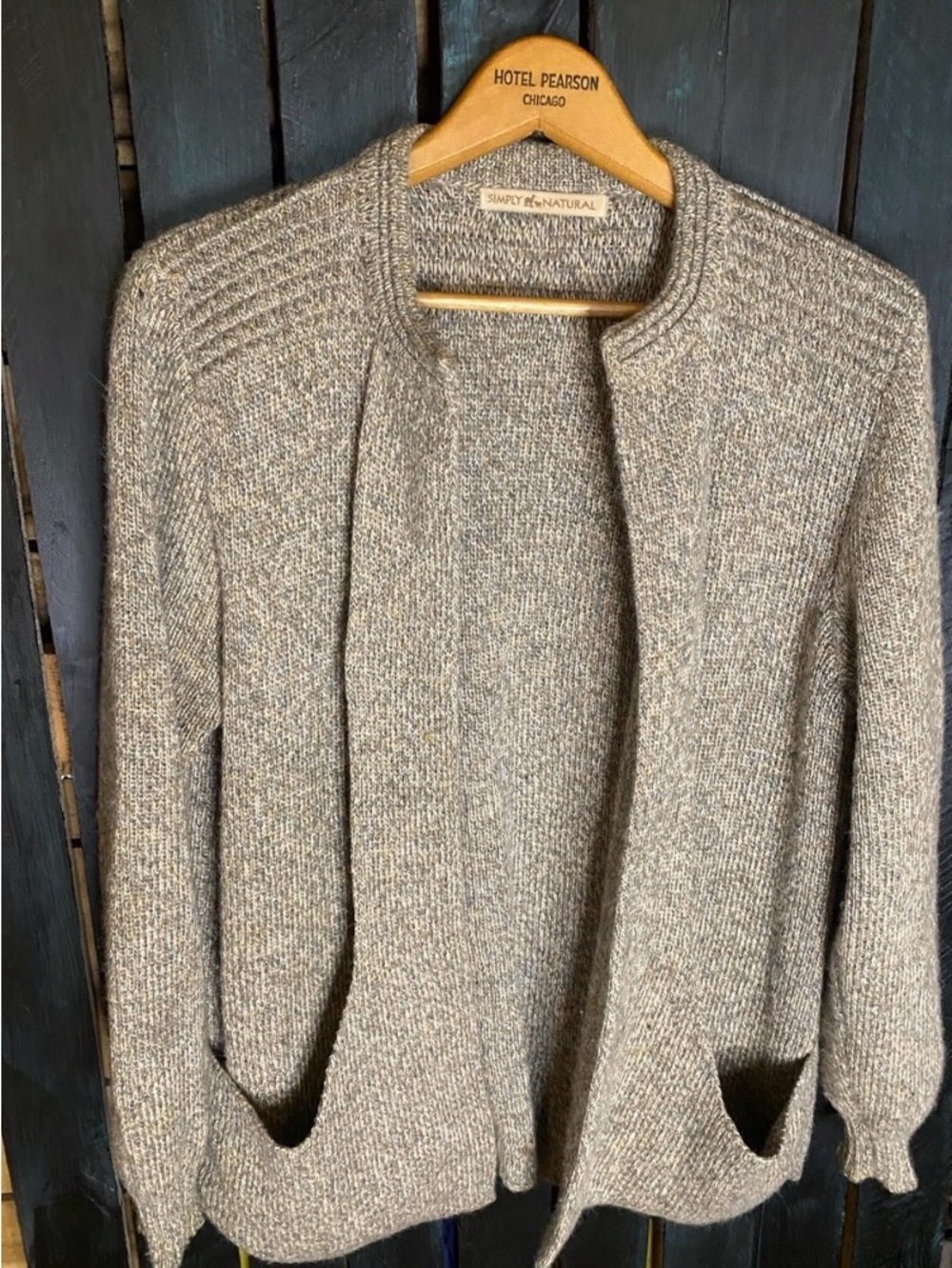 Simply Natural tan gray white Knit Open Cardigan alpaca blend